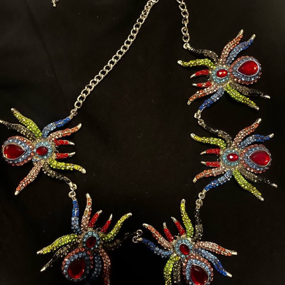 Beautiful Multi Color Crystal Spyder Statement Necklace